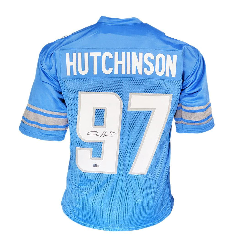 Aidan Hutchinson Signed Detroit Blue Football Jersey (Beckett) - RSA
