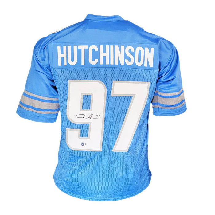 Aidan Hutchinson Signed Detroit Blue Football Jersey (Beckett) - RSA