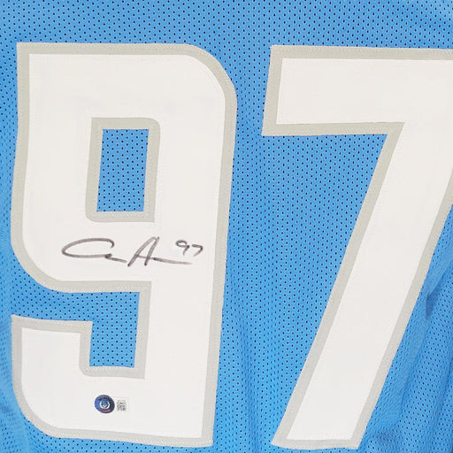 Aidan Hutchinson Signed Detroit Blue Football Jersey (Beckett) - RSA