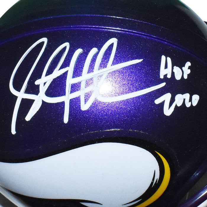 Steve Hutchinson Signed Minnesota Vikings Mini Replica Purple Football Helmet (JSA) - RSA