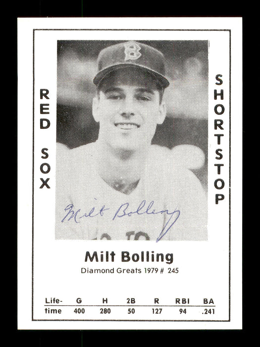 Milt Bolling Autographed 1979 Diamond Greats Card #245 Boston Red Sox SKU #171356 - RSA