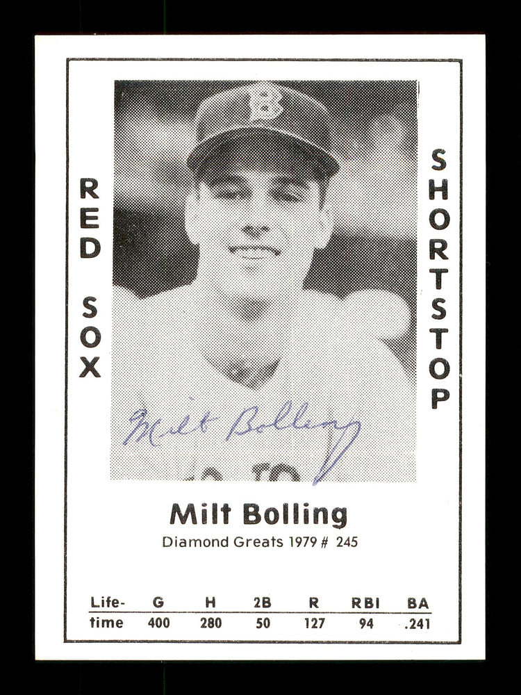 Milt Bolling Autographed 1979 Diamond Greats Card #245 Boston Red Sox SKU #171356 - RSA