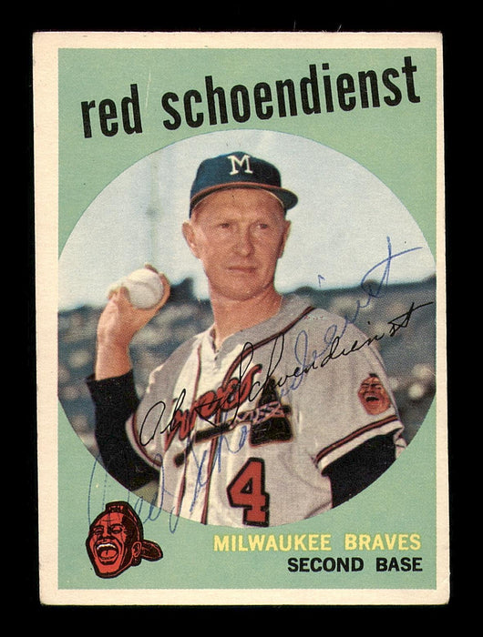 Red Schoendienst Autographed 1959 Topps Card #480 Milwaukee Braves Back Damage SKU #182964 - RSA