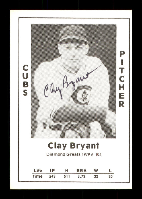 Clay Bryant Autographed 1979 Diamond Greats Card #104 Chicago Cubs SKU #171393 - RSA