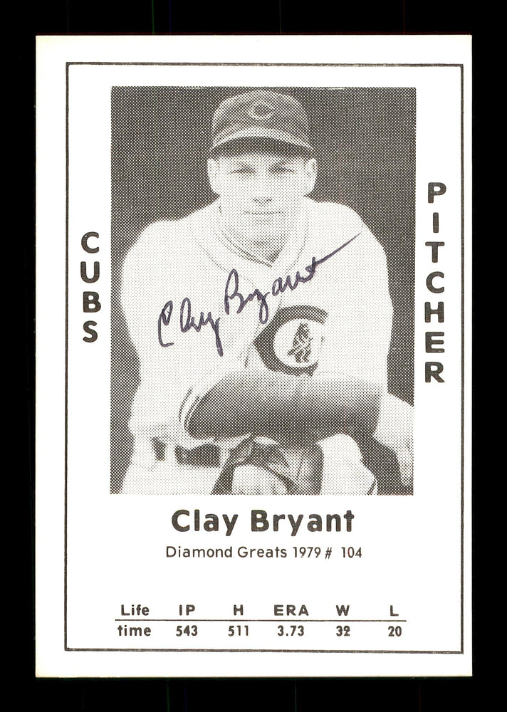 Clay Bryant Autographed 1979 Diamond Greats Card #104 Chicago Cubs SKU #171393 - RSA