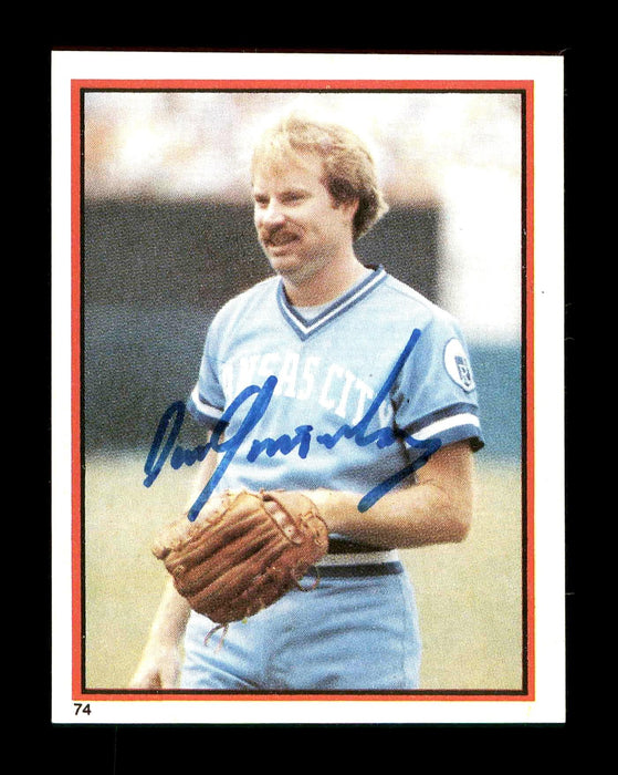 Dan Quisenberry Autographed 1983 Topps Sticker Card #74 Kansas City Royals SKU #178443 - RSA