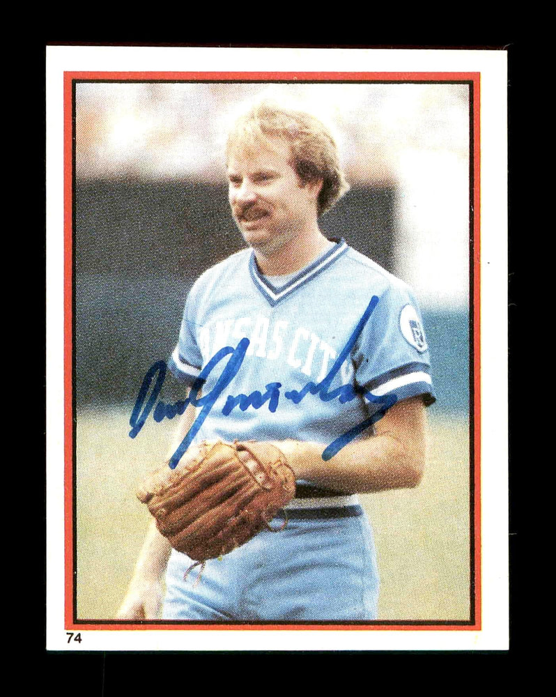 Dan Quisenberry Autographed 1983 Topps Sticker Card #74 Kansas City Royals SKU #178443 - RSA