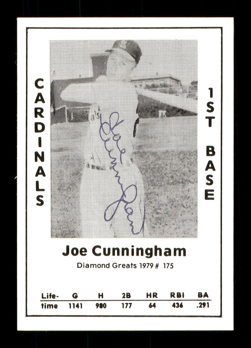 Joe Cunningham Autographed 1979 Diamond Greats Card #175 St. Louis Cardinals SKU #171447 - RSA