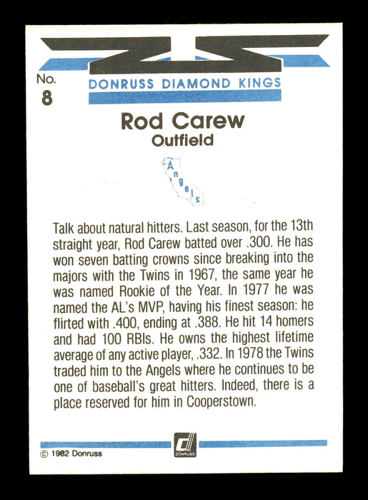 Rod Carew Autographed 1982 Donruss Diamond King Card #8 California Angels SKU #178480 - RSA