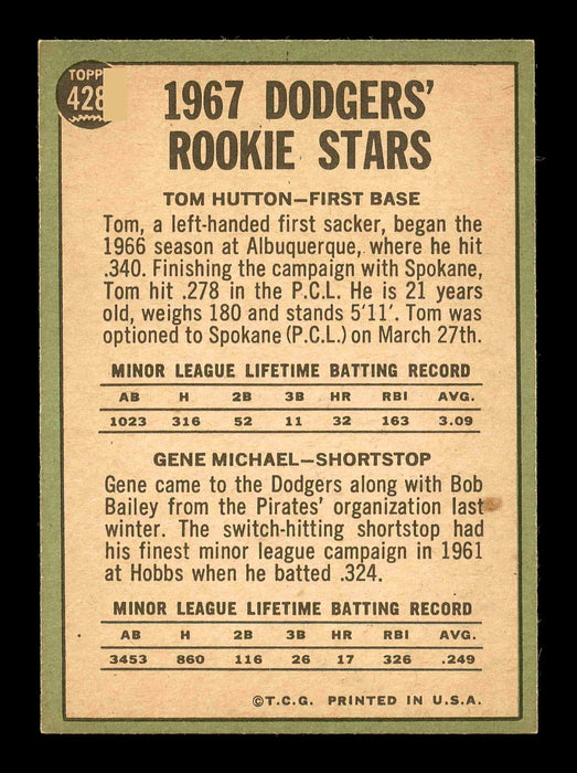 Gene Michael & Tom Hutton Autographed 1967 Topps Rookie Card #428 Los Angeles Dodgers SKU #178504 - RSA