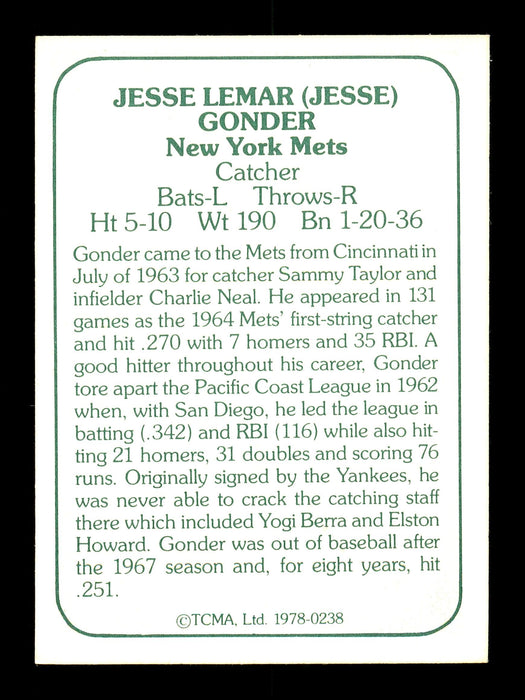 Jesse Gonder Autographed 1978 TCMA Card #238 New York Mets SKU #171520 - RSA
