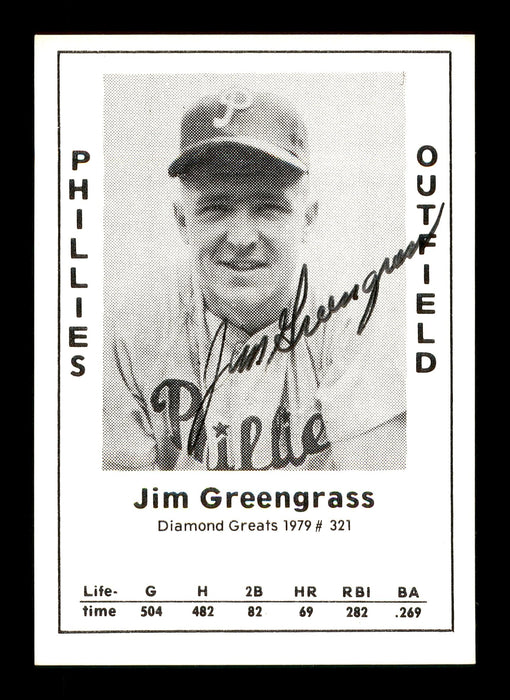 Jim Greengrass Autographed 1979 Diamond Greats Card #321 Philadelphia Phillies SKU #171534 - RSA