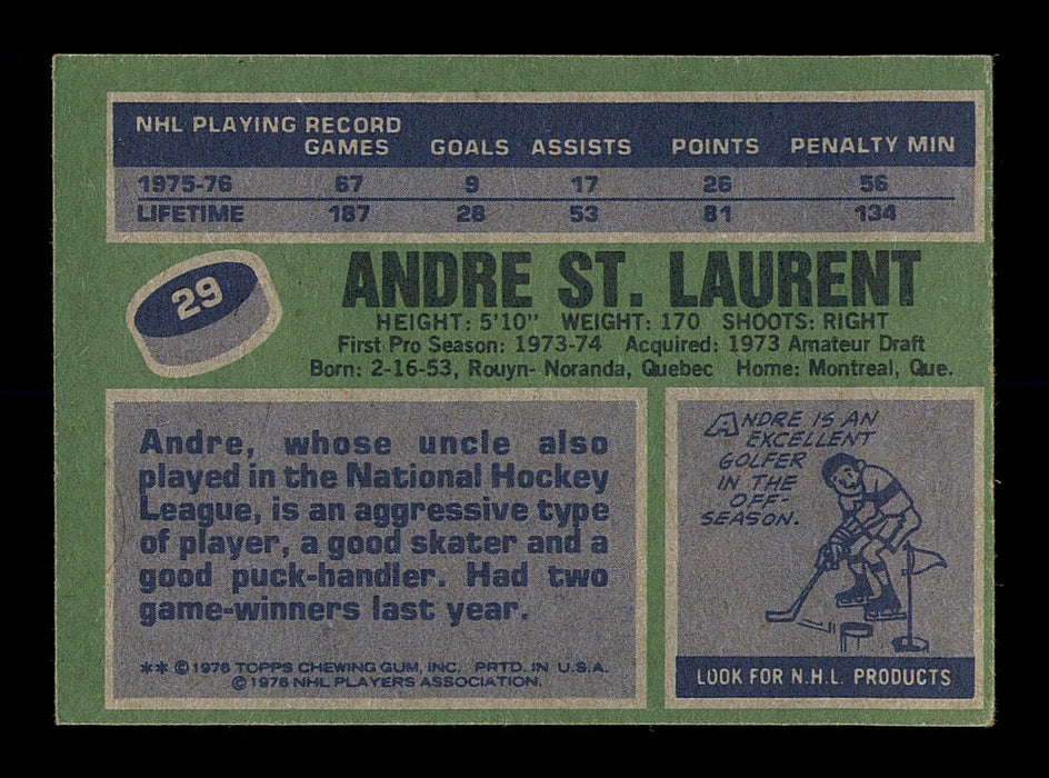 Andre St. Laurent Autographed 1976-77 Topps Card #29 New York Islanders SKU #183161 - RSA