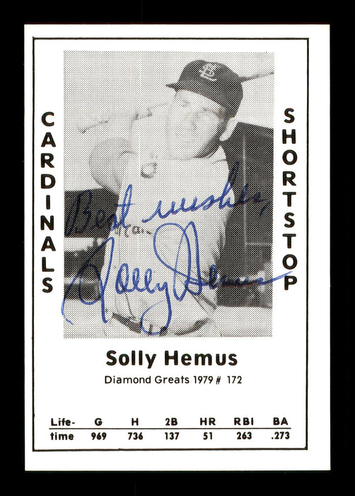 Solly Hemus Autographed 1979 Diamond Greats Card #172 St. Louis Cardinals "Best Wishes" SKU #171586 - RSA