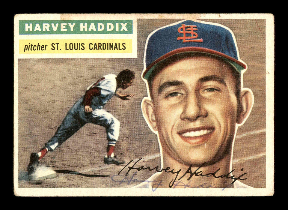 Harvey Haddix Autographed 1956 Topps Card #77 St. Louis Cardinals SKU #178626 - RSA