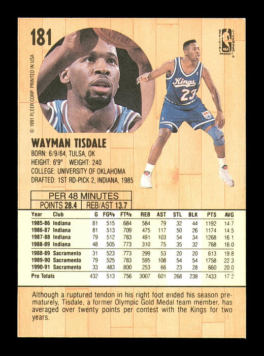 Wayman Tisdale Autographed 1991-92 Fleer Card #181 Sacramento Kings SKU #183269 - RSA