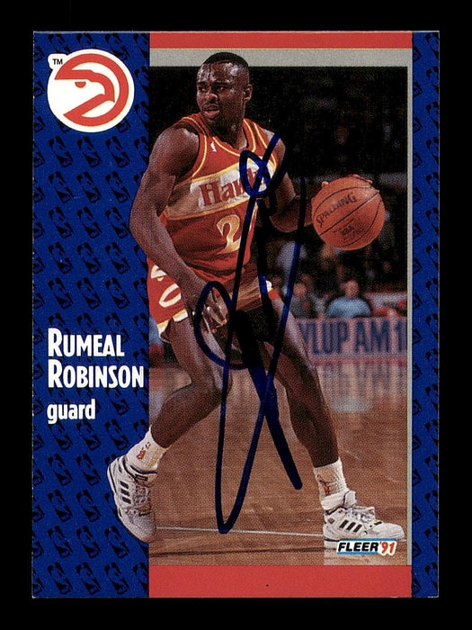Rumeal Robinson Autographed 1991-92 Fleer Rookie Card #3 Atlanta Hawks SKU #183292 - RSA