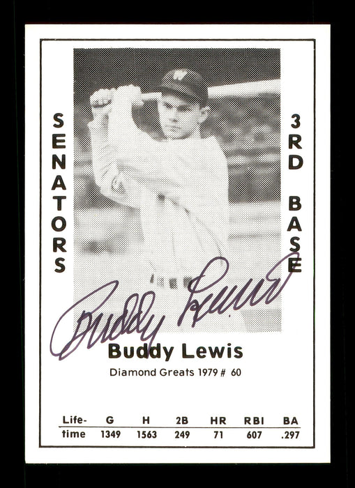 Buddy Lewis Autographed 1979 Diamond Greats Card #60 Washington Senators SKU #171707 - RSA
