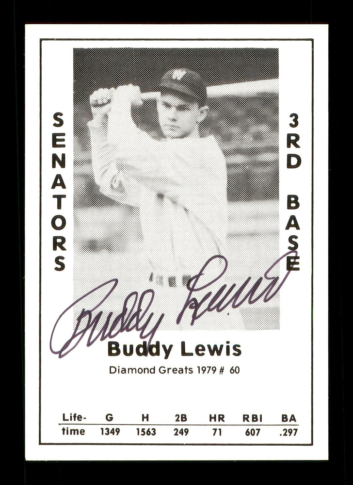 Buddy Lewis Autographed 1979 Diamond Greats Card #60 Washington Senators SKU #171707 - RSA