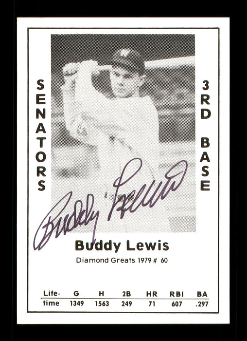 Buddy Lewis Autographed 1979 Diamond Greats Card #60 Washington Senators SKU #171708 - RSA