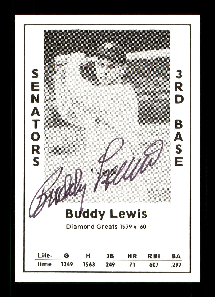 Buddy Lewis Autographed 1979 Diamond Greats Card #60 Washington Senators SKU #171708 - RSA