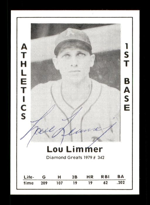 Lou Limmer Autographed 1979 Diamond Greats Card #342 Philadelphia A's SKU #171710 - RSA