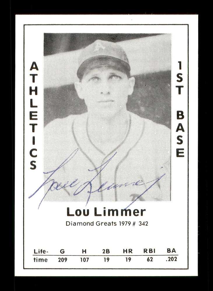 Lou Limmer Autographed 1979 Diamond Greats Card #342 Philadelphia A's SKU #171710 - RSA