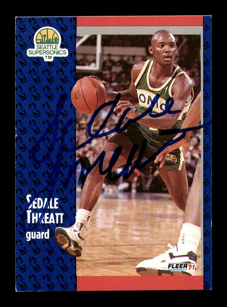 Sedale Threatt Autographed 1991-92 Fleer Card #196 Seattle Supersonics SKU #183301 - RSA