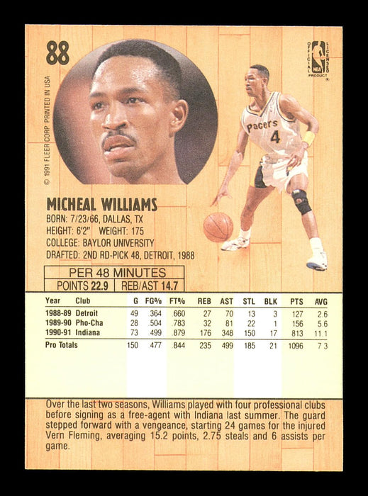 Michael Williams Autographed 1991-92 Fleer Card #88 Indiana Pacers SKU #183310 - RSA