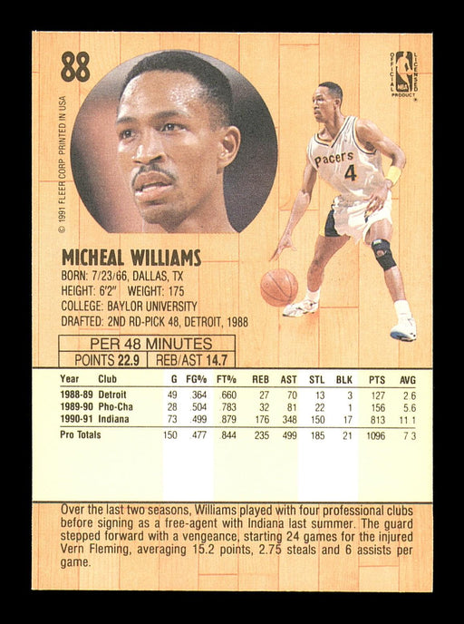 Michael Williams Autographed 1991-92 Fleer Card #88 Indiana Pacers SKU #183312 - RSA