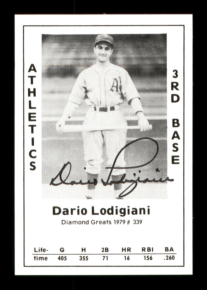 Dario Lodigiani Autographed 1979 Diamond Greats Card #339 Philadelphia A's SKU #171726 - RSA