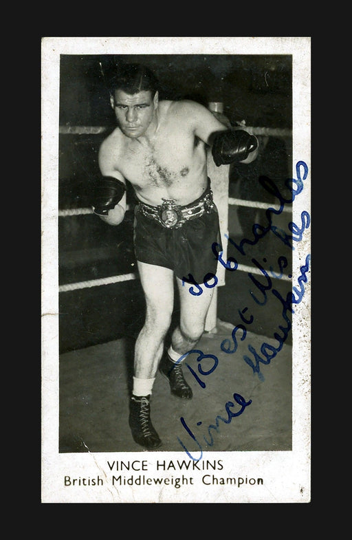 Vince Hawkins Autographed 1.75x3 British Boxing Card "To Charles" SKU #186907 - RSA