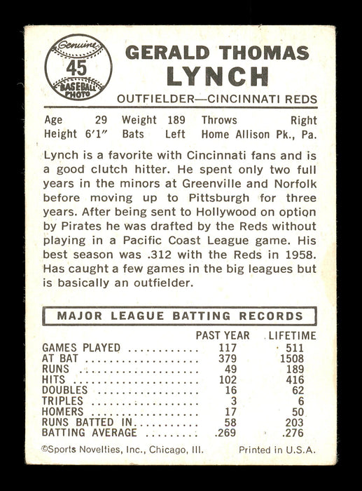 Jerry Lynch Autographed 1960 Leaf Card #45 Cincinnati Reds SKU #171742 - RSA