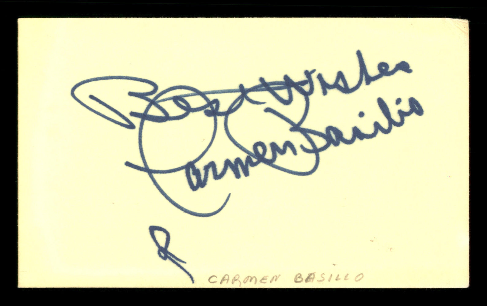Carmen Basilio Autographed 3x5 Index Card "Best Wishes" SKU #186948 - RSA