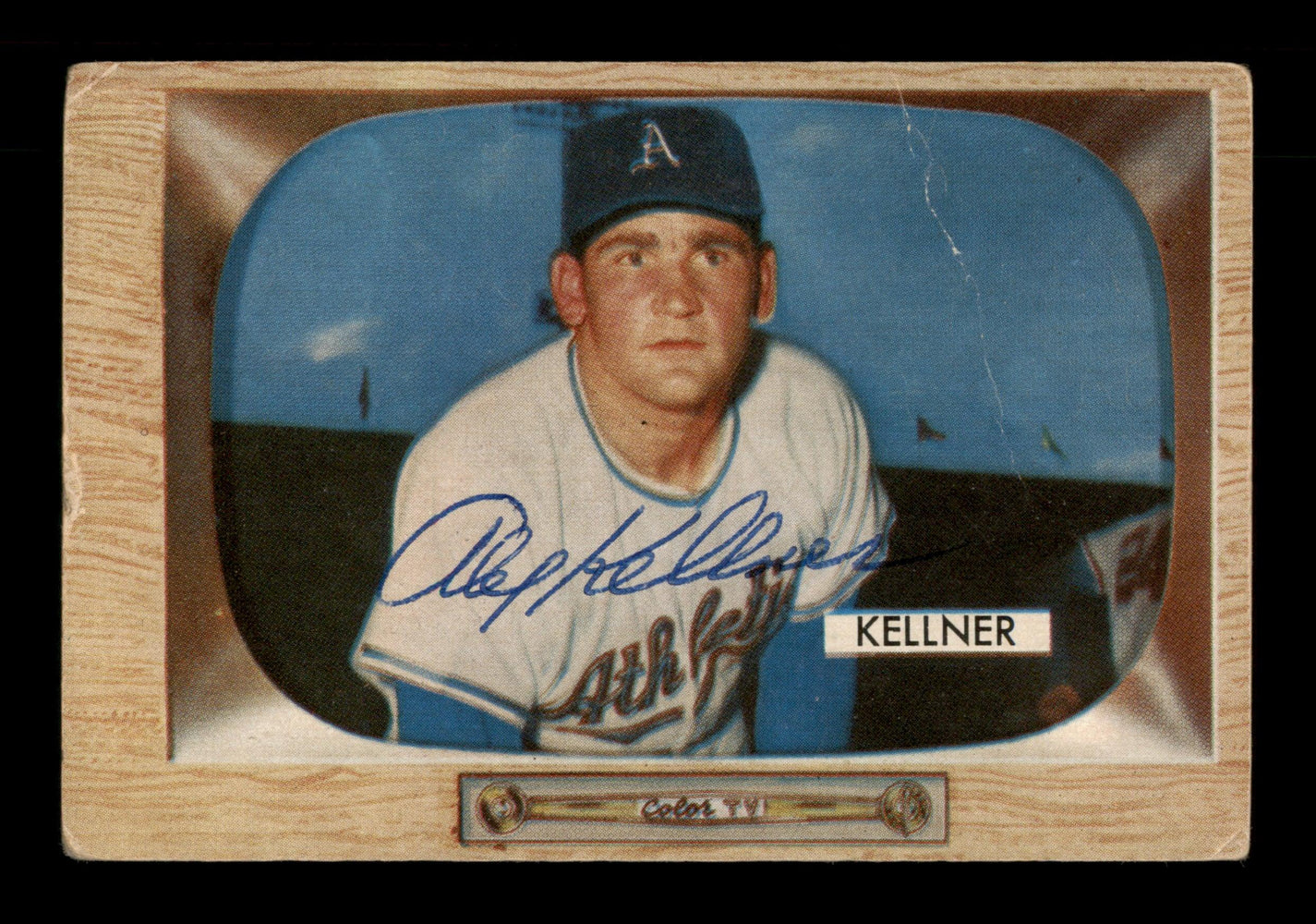 Alex Kellner Autographed 1955 Bowman Card #53 Kansas City A's SKU #187845 - RSA