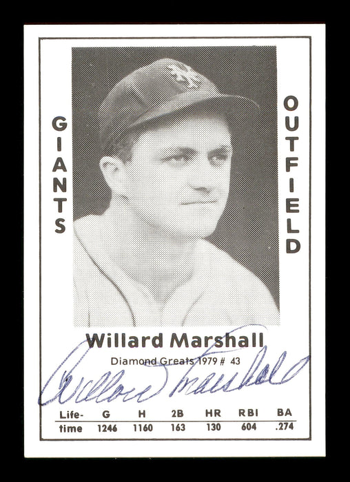 Willard Marshall Autographed 1979 Diamond Greats Card #43 New York Giants SKU #171758 - RSA