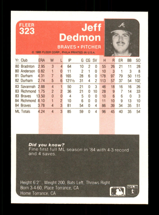 Jeff Dedmon Autographed 1985 Fleer Card #323 Atlanta Braves SKU #187939 - RSA