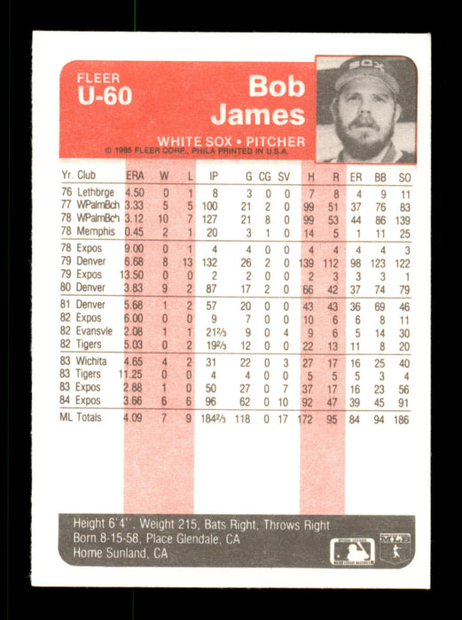 Bob James Autographed 1985 Fleer Update Card #U-60 Chicago White Sox SKU #187980 - RSA