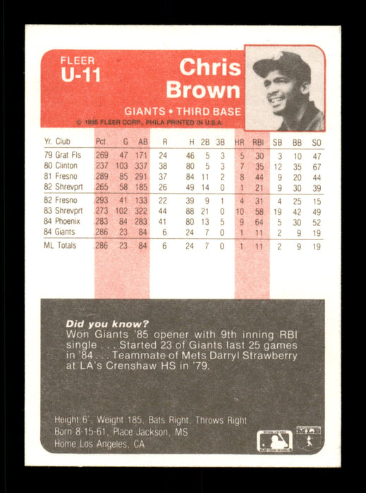 Chris Brown Autographed 1985 Fleer Update Rookie Card #U-11 San Francisco Giants SKU #187991 - RSA