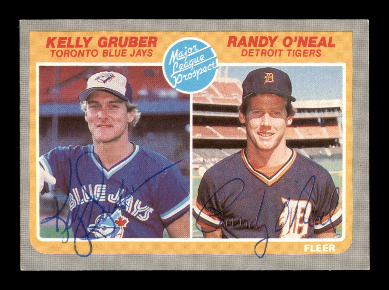 Kelly Gruber & Randy O'Neal Autographed 1985 Fleer Rookie Card #645 SK — RSA