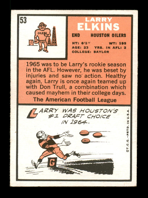 Larry Elkins Autographed 1966 Topps Card #53 Houston Oilers SKU #188072 - RSA