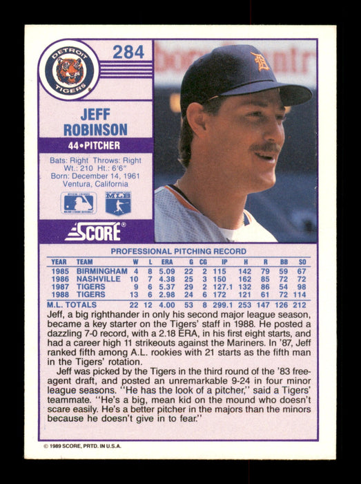 Jeff Robinson Autographed 1989 Score Card #284 Detroit Tigers SKU #188242 - RSA