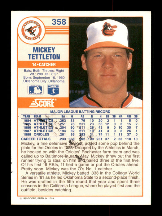 Mickey Tettleton Autographed 1989 Score Card #358 Baltimore Orioles SKU #188246 - RSA