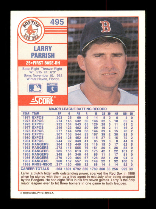 Larry Parrish Autographed 1989 Score Card #495 Boston Red Sox SKU #188262 - RSA