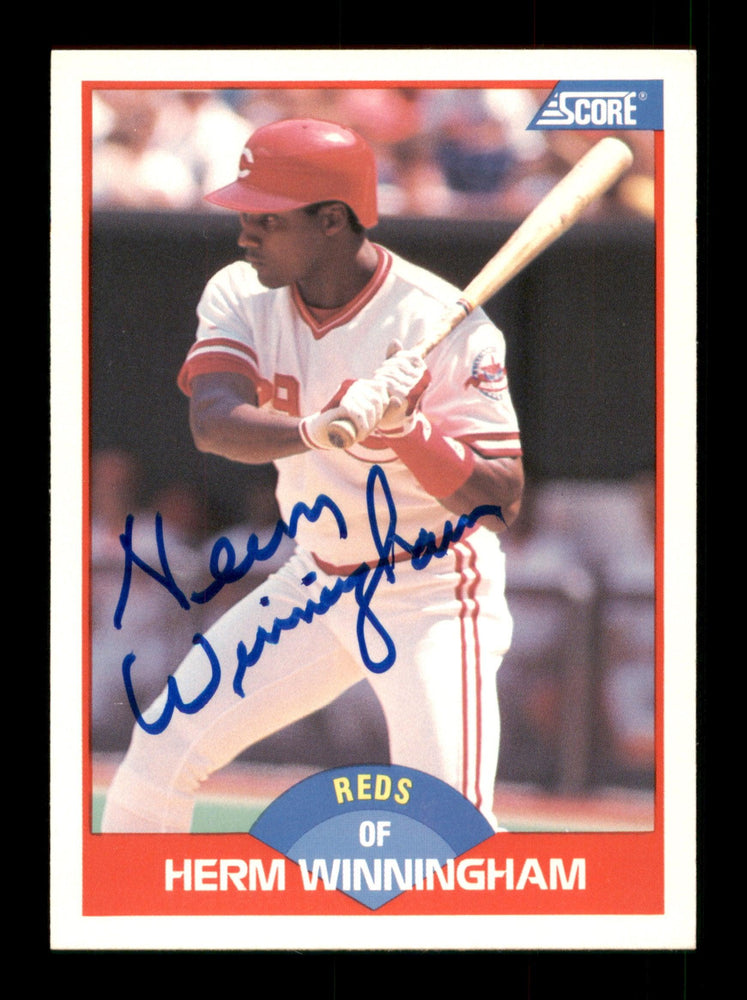 Herm Winningham Autographed 1989 Score Card #496 Cincinnati Reds SKU #188263 - RSA