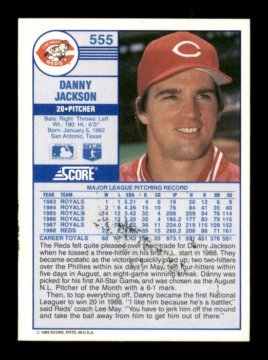 Danny Jackson Autographed 1989 Score Card #555 Cincinnati Reds SKU #188268 - RSA