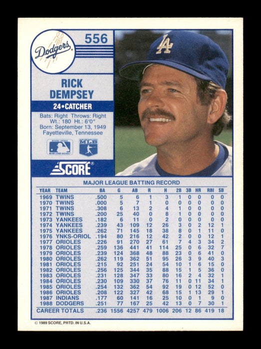Rick Dempsey Autographed 1989 Score Card #556 Los Angeles Dodgers SKU #188269 - RSA