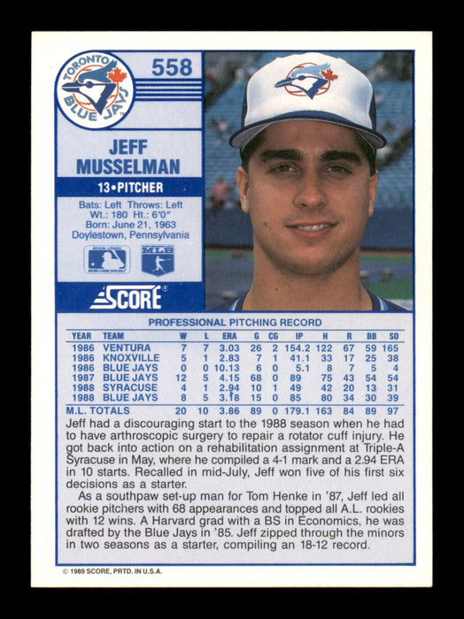 Jeff Musselman Autographed 1989 Score Card #558 Toronto Blue Jays SKU #188270 - RSA