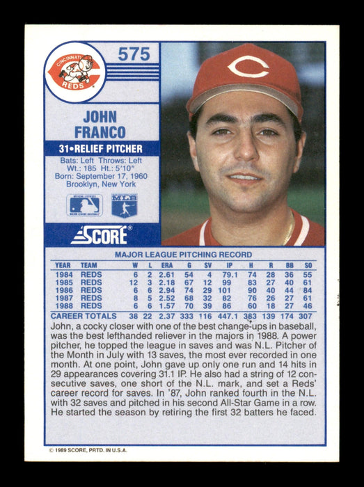 John Franco Autographed 1989 Score Card #575 Cincinnati Reds SKU #188271 - RSA