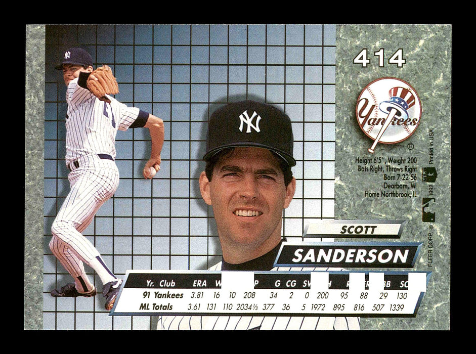 Scott Sanderson Autographed 1992 Fleer Ultra Card #414 New York Yankees SKU #178811 - RSA